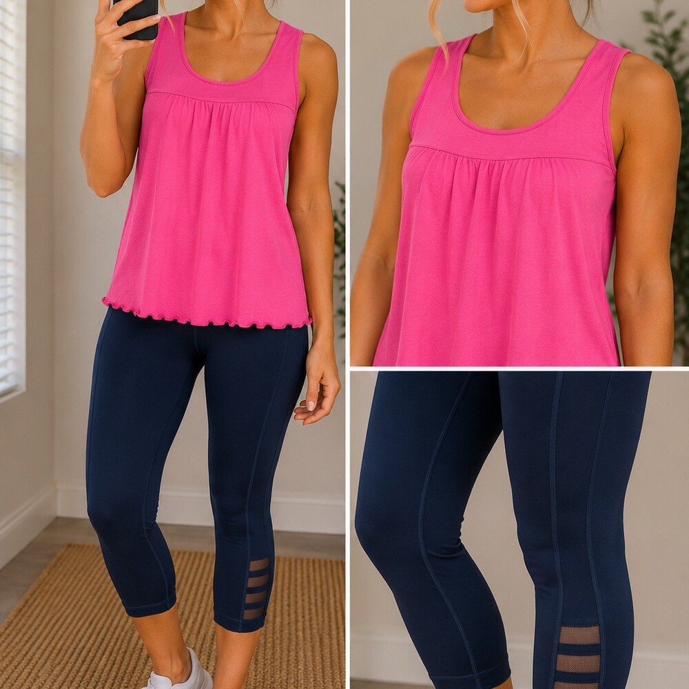Womens Tank Top Size M Hot Pink Sleeveless Scoop Neck Swing Ruffle Hem